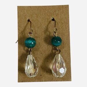 Handmade Teal Blue Crystal Teardrop Dangle Earrings Gold Tone Hooks New
